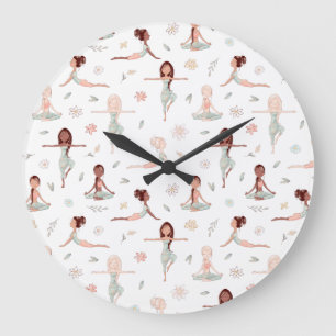 Cute Girls Zen Yoga Meditation Andlig Namaste Stor Klocka
