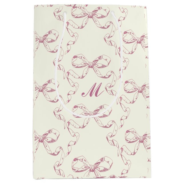 Cute Girly Aesthetic Rosa Bow Mönster Monogram (Framsidan)