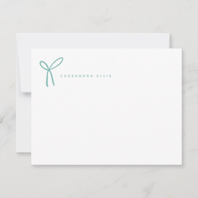 Cute Girly Aqua Ribbon Bow Stationery Anteckningskort (Framsida)