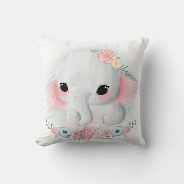 Cute Girly Baby Elephant Kudde (Framsida)