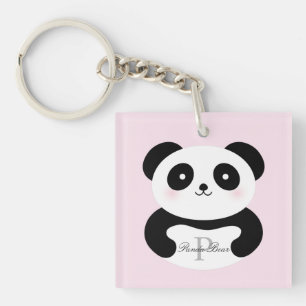 Cute Girly Baby Panda Bear Monogram
