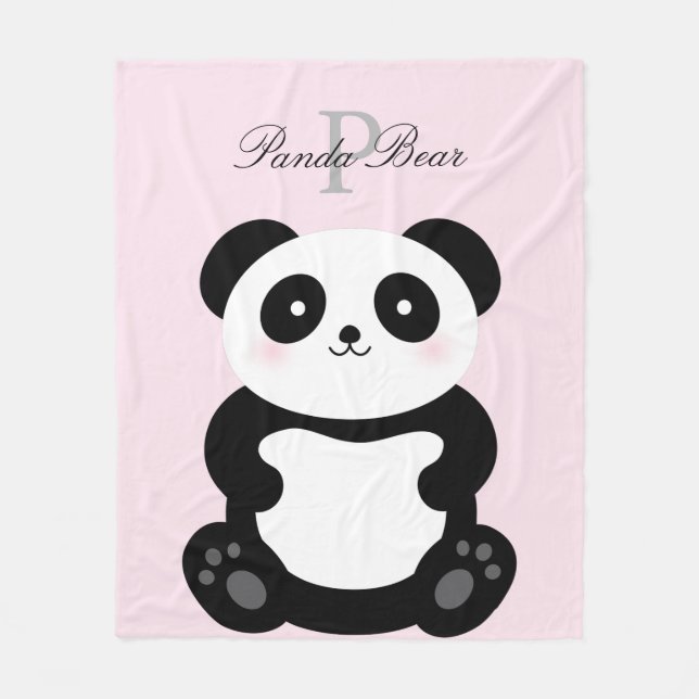 Cute Girly Baby Panda Bear Monogram Fleecefilt (Framsidan)
