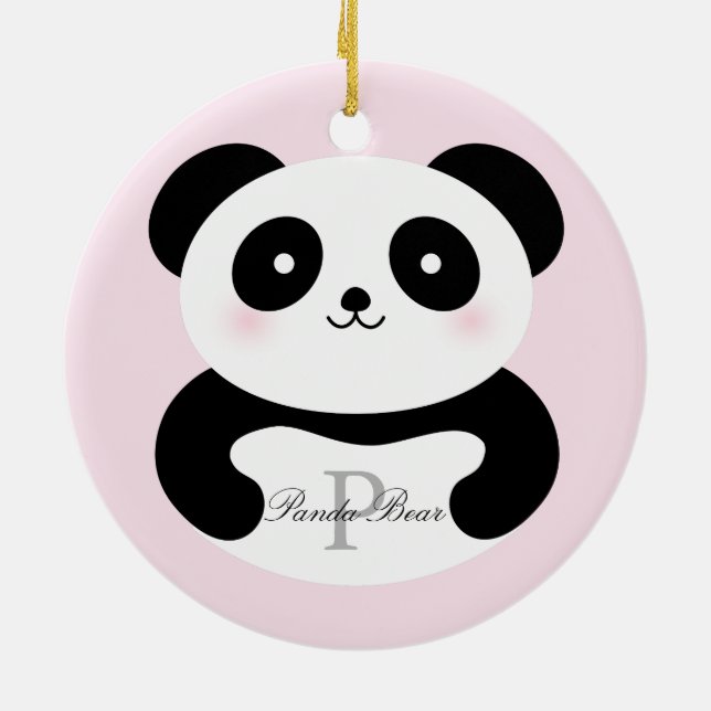 Cute Girly Baby Panda Bear Monogram Julgransprydnad Keramik (Baksidan)