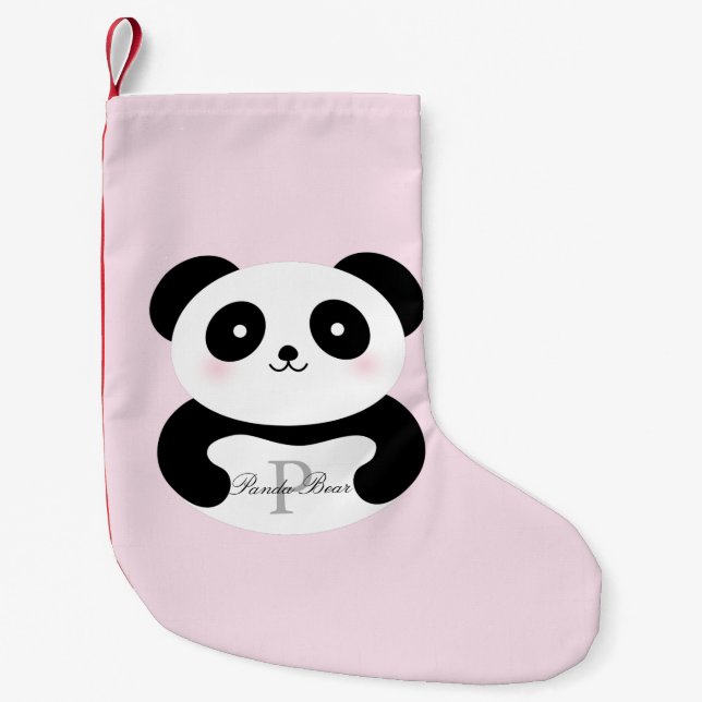Cute Girly Baby Panda Bear Monogram Liten Julstrumpa (Framsidan)