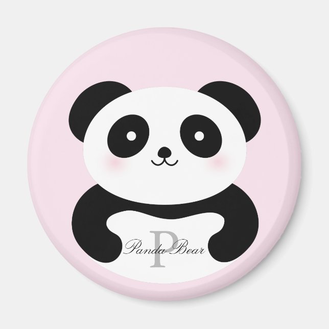 Cute Girly Baby Panda Bear Monogram Magnet (Framsidan)