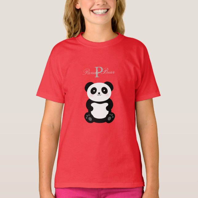 Cute Girly Baby Panda Bear Monogram T-shirt (Framsida)