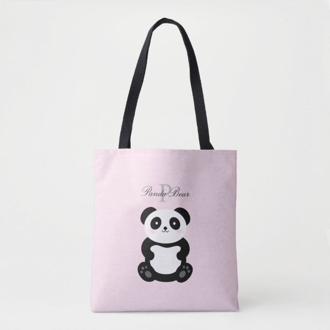 Cute Girly Baby Panda Bear Monogram Tygkasse (Framsida)
