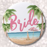 Cute Girly Bachelorette Party Bride Knapp<br><div class="desc">Knappen Cute Beach Helg Bachelorette Party Bride. Ett coola vattenfärgsstrandtema med rosa- och tealskuggor, som ger vibe för att en strand ska rymma med bruden och hennes besties. Från resor till Florida, Kalifornien, eller till och med något mer internationell som Mexiko, Hawaii eller Bahamas, kommer dessa flickor helg att åka...</div>