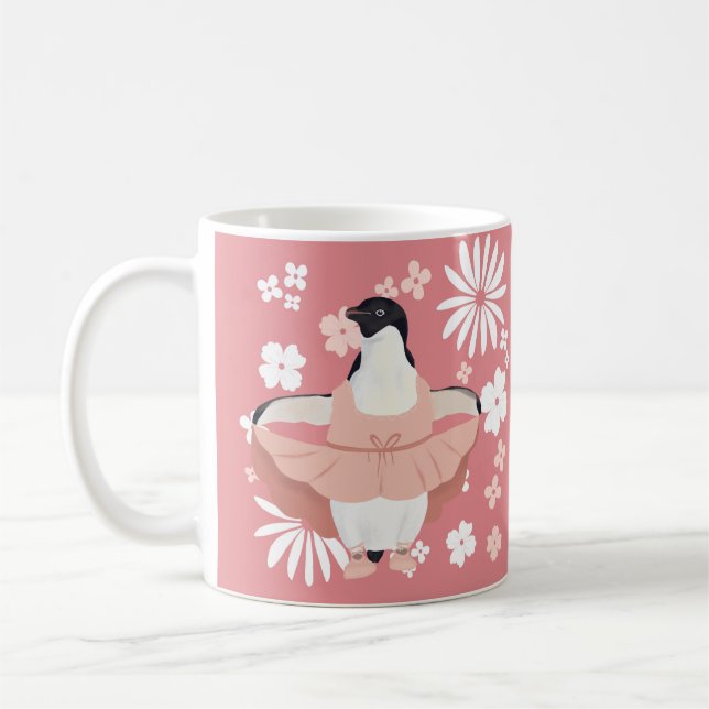 Cute Girly Ballerina Penguin Kaffemugg (Vänster)