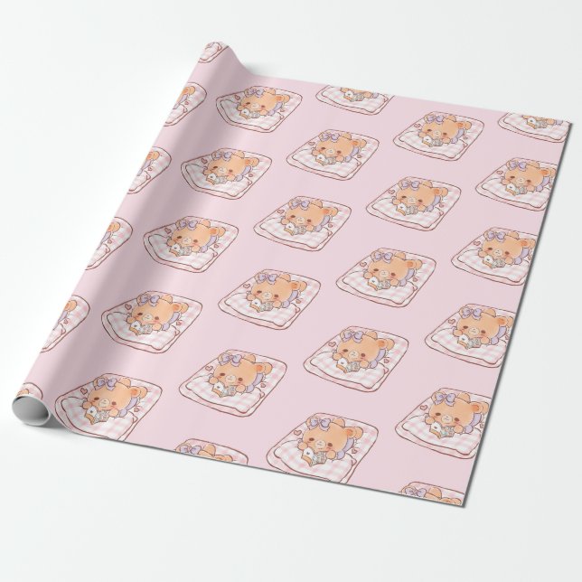 Cute Girly Bear läste Shojo Manga på Mysigt Bed Presentpapper (Utrullad)