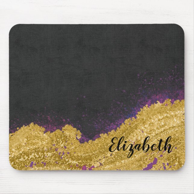 Cute Girly Black Guld Monogram Namn Musmatta (Framsidan)
