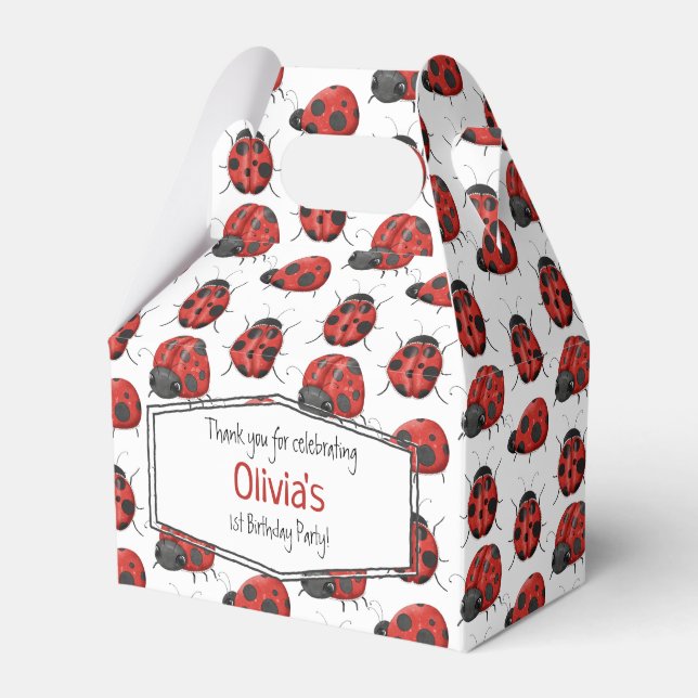 Cute Girly Black Red Watercolor Ladybug Mönster Presentaskar (Framsidan Sidan)
