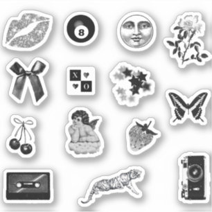 Cute Girly Black White Aesthetic Pack Klistermärken