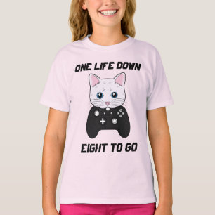 Cute Girly Black White Tecknad Cat Gamer T Shirt