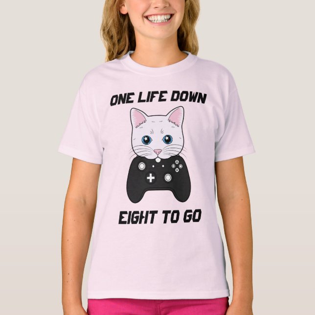 Cute Girly Black White Tecknad Cat Gamer T Shirt (Framsida)