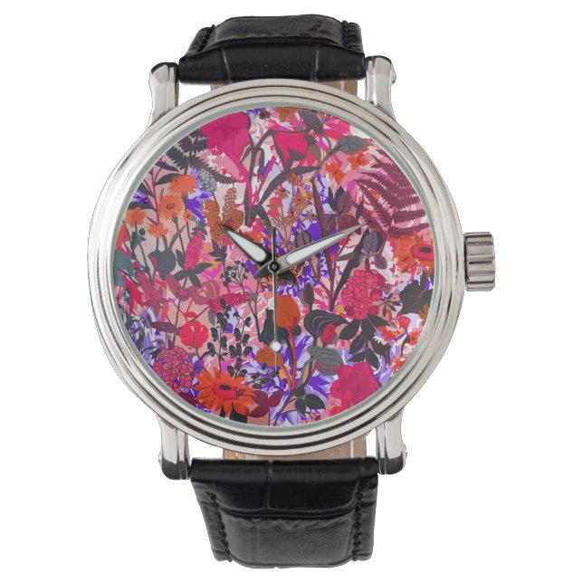 Cute girly-blommor mönster armbandsur (Framsida)