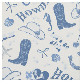 Cute Girly Blue Coastal Cowgirl Aesthetic Mönster Tyg