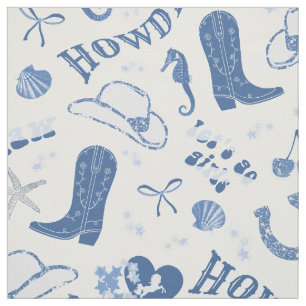 Cute Girly Blue Coastal Cowgirl Aesthetic Mönster Tyg