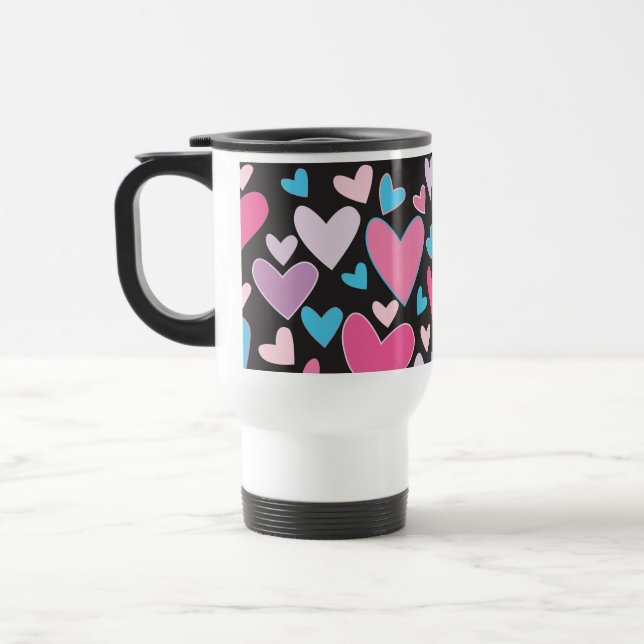 Cute Girly Blue Rosa and Lila Hearts Mönster Resemugg (Vänster)