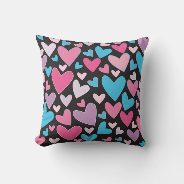 Cute Girly Blue Rosa & Lila Hearts Dekorativ kudde (Framsida)