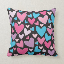 Cute Girly Blue Rosa & Lila Hearts Dekorativ kudde