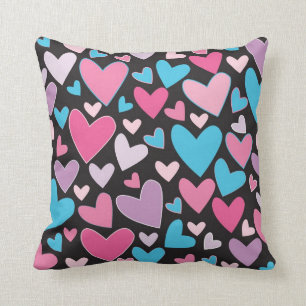 Cute Girly Blue Rosa & Lila Hearts Dekorativ kudde