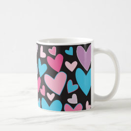 Cute Girly Blue Rosa & Lila Hearts Mönster Kaffemugg