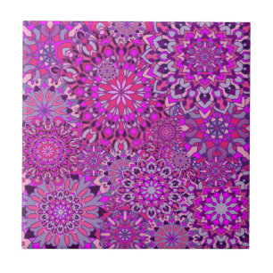 Cute Girly Boho Chic Rosa Lila Blommigt Mandalas Kakelplatta