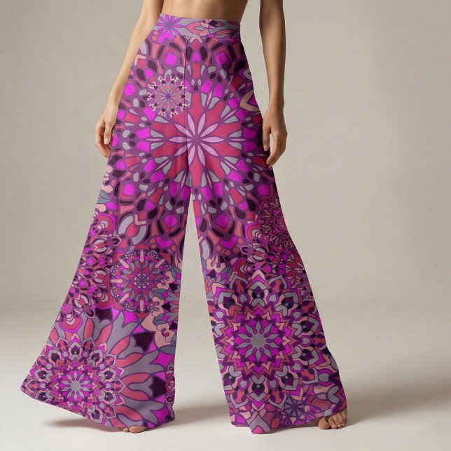 Cute Girly Boho Chic Rosa Lila Blommigt Mandalas Tyg (Skapare uppladdad)