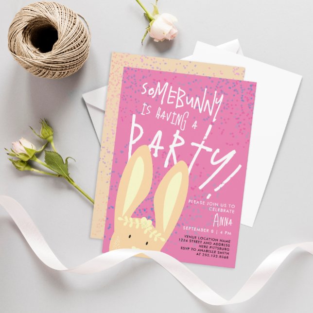 Cute Girly Bunny med Pastel Rosa Dots Party Inbjudningar (Skapare uppladdad)