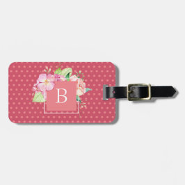 Cute Girly Chic Rosa Blommigt Monogrammed initial Bagagebricka