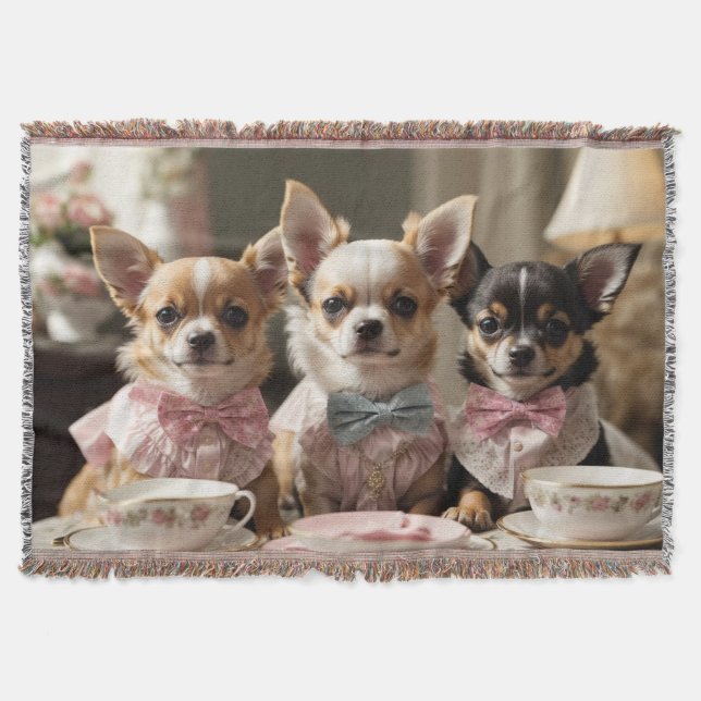 Cute Girly Chihuahua Tea Party Filt (Framsidan)
