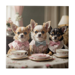 Cute Girly Chihuahua Tea Party Kakelplatta