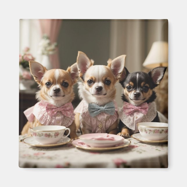 Cute Girly Chihuahua Tea Party Magnet (Framsidan)