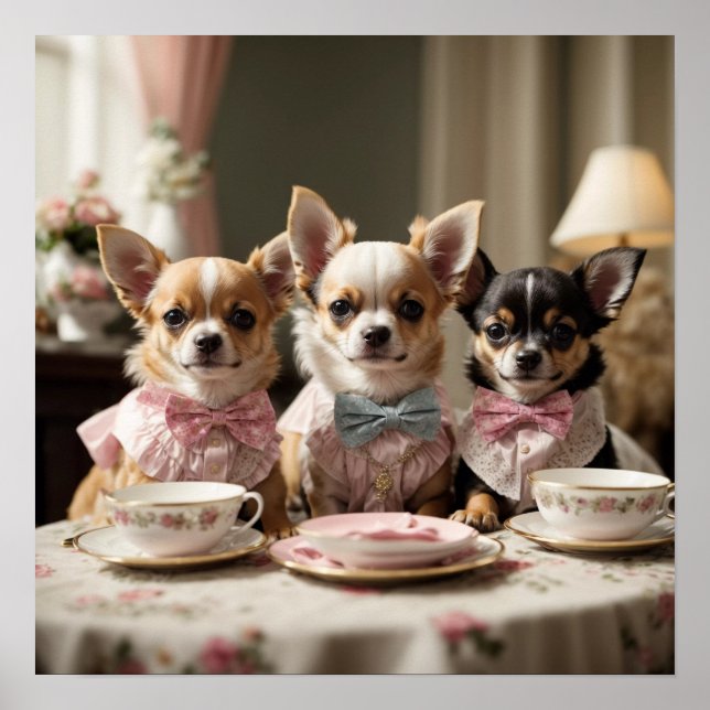 Cute Girly Chihuahua Tea Party Poster (Framsidan)