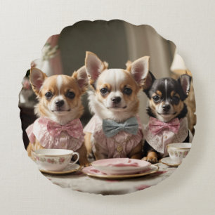 Cute Girly Chihuahua Tea Party Rund Kudde
