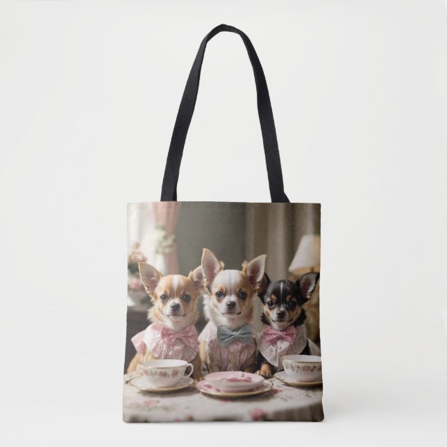 Cute Girly Chihuahua Tea Party Tygkasse (Framsida)