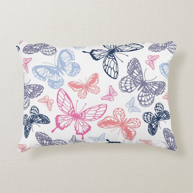 Cute Girly Colorful Butterfly Illustration Mönster Prydnadskudde (Framsidan)
