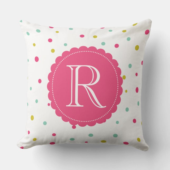 Cute & Girly Colorful Confetti Mönster Monogram Kudde (Framsida)