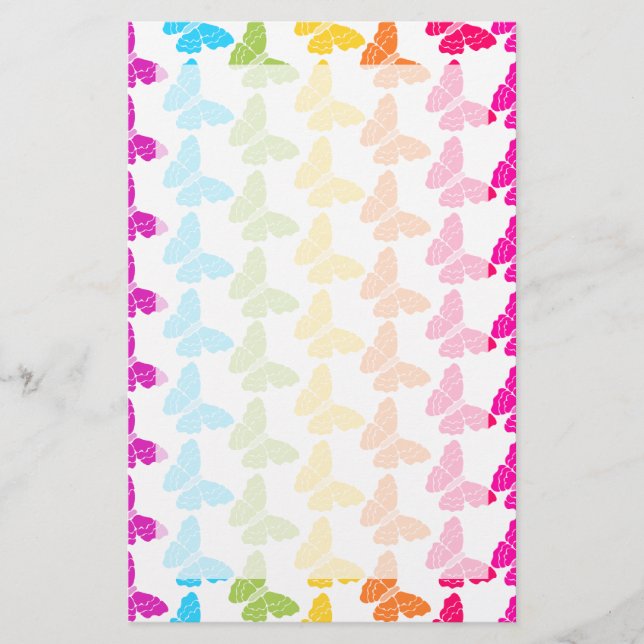 Cute Girly Colorful Rainbow Butterfly Mönster Brevpapper (Framsida)