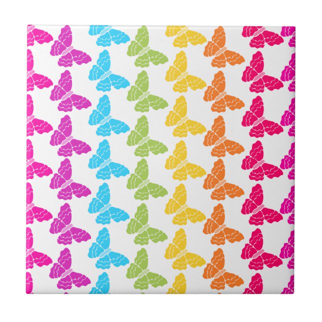 Cute Girly Colorful Rainbow Butterfly Mönster Kakelplatta (Framsidan)