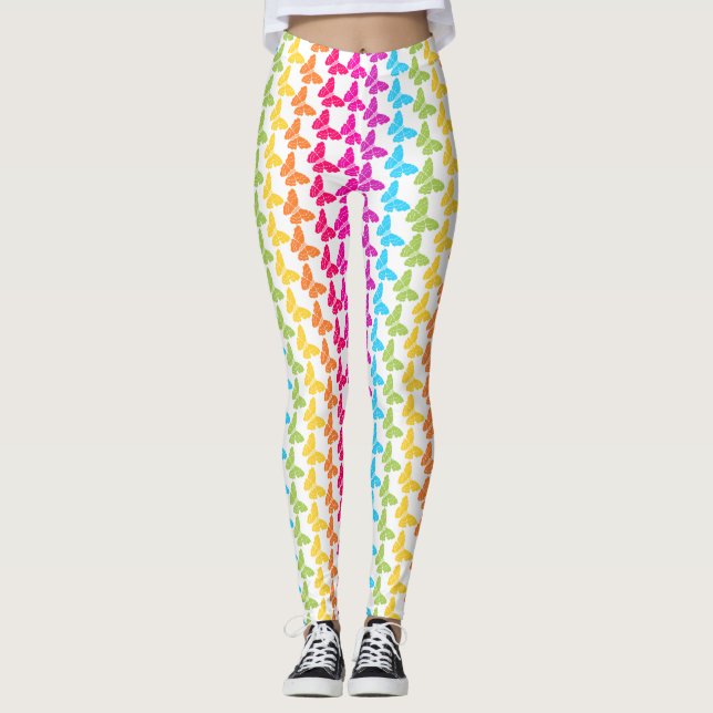 Cute Girly Colorful Rainbow Butterfly Mönster Leggings (Framsida)