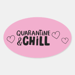 Cute Girly Coronavirus Quarantine och Chill Hearts Ovalt Klistermärke