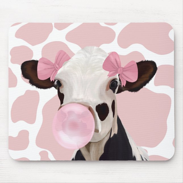 Cute Girly Cow Blowing Rosa Bubblegum Musmatta (Framsidan)