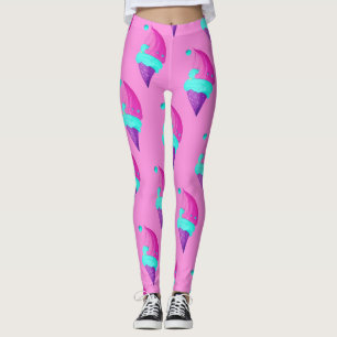 Cute Girly Doll Färg Rosa Blue Ice Cream Mönster Leggings