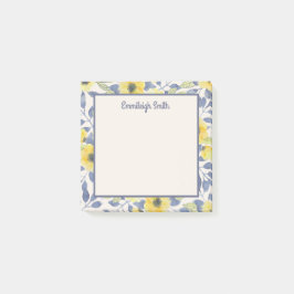 Cute Girly Dusty Blue Gula blommor Cream Post-it Block