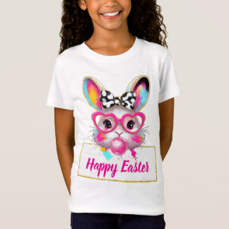 Cute Girly Easter Bunny Pink Heart Glasses Custom  T Shirt