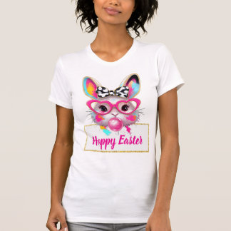 Cute Girly Easter Bunny Pink Heart Glasses Custom  T Shirt