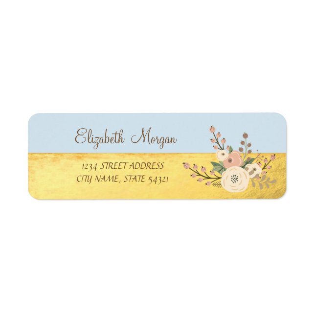Cute Girly-Elegant,Guld,Flower Address Label Returadress Etikett (Framsidan)
