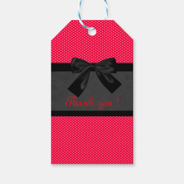 Cute Girly Elegant Red Polka dots - Black Bow Presentetikett (Framsidan)